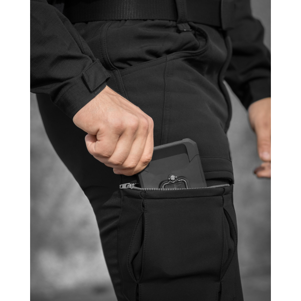 Зимові брюки карго тактичні Softshell BEZET Ешелон чорні -