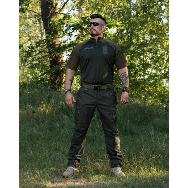 КОМПЛЕКТ (ФУТБОЛКА ТАКТИЧНА БОЙОВА BEZET COMBAT ХАКІ, БРЮКИ КАРГО ТАКТИЧНІ BEZET ONYX ХАКІ) -