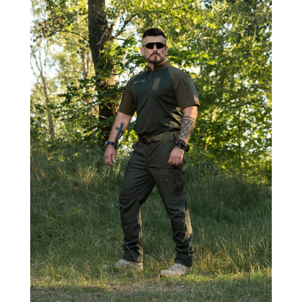 КОМПЛЕКТ (ФУТБОЛКА ТАКТИЧНА БОЙОВА BEZET COMBAT ХАКІ, БРЮКИ КАРГО ТАКТИЧНІ BEZET ONYX ХАКІ) -