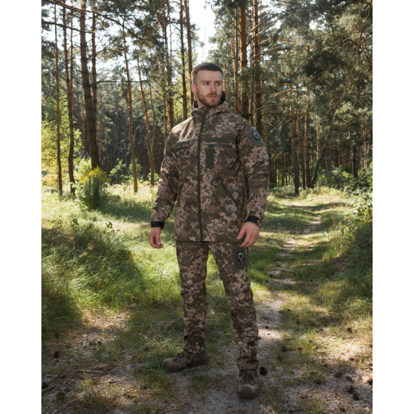 ТАКТИЧНИЙ КОМПЛЕКТ ( КУРТКА SOFTSHELL BEZET OMEGA ПІКСЕЛЬ, ЗИМОВІ БРЮКИ КАРГО ТАКТИЧНІ SOFTSHELL BEZET ЕШЕЛОН ПІКСЕЛЬ) -