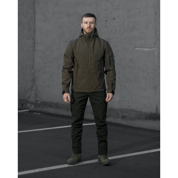 ТАКТИЧНИЙ КОМПЛЕКТ (Куртка Softshell BEZET Робокоп 2.0 хакі, брюки карго теплі BEZET Патрон 2.0 хакі) -